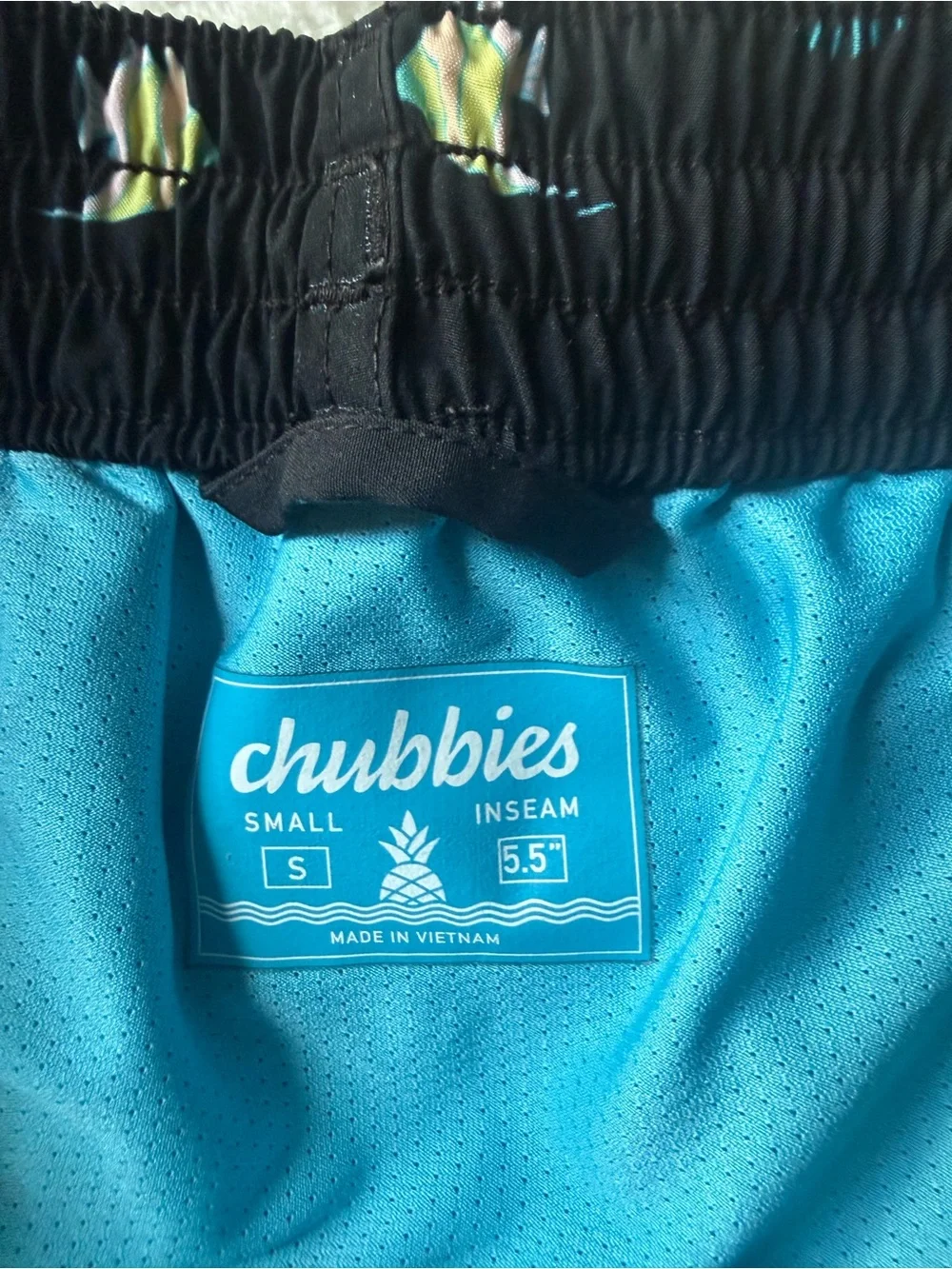 chubbies Black Tropical Surf Motif Lined Swim Shorts, Sz Small